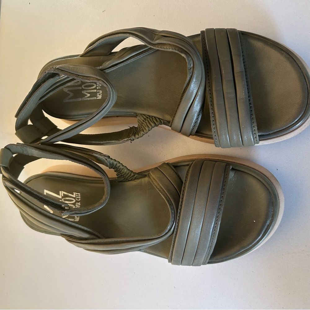 Miz Mooz New York Olive Green Leather Platform Wedge Sandals Size 39 US 8.5 - Picture 2 of 11